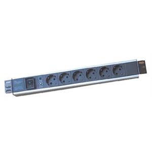 Régua de Energia de 6 Tomadas Schuko e switch + protecção de sobreintensidade para Bastidor com Interruptor (1U) - B-J024
