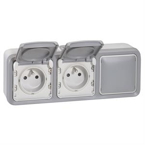 069680 PLEXO CAIXA TRIPLA HORIZ. CINZ