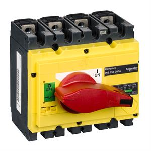 interruptor seccionador Interpact INS250 4P punho vermelho/face frontal amarela