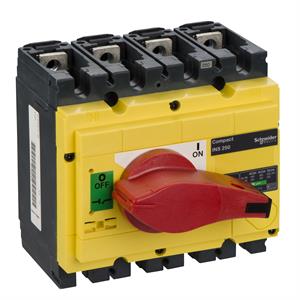 interruptor seccionador Interpact INS250 4P punho vermelho/face frontal amarela