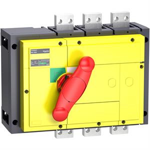 switch disconnector, Compact INS800, 800A, with red rotary handle and yellow front, 3 poles