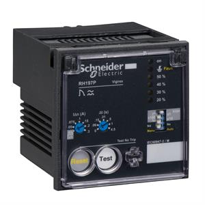 residual current protection relay, Vigirex RH197P, 30 mA to 30 A, 24 VDC to 130 VDC, 48 VAC 50/60 Hz, alarm 50% IDn