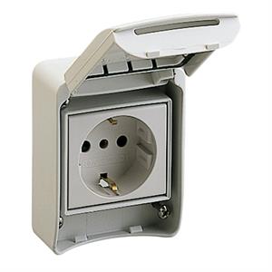 PratiKa socket - grey - 2P + E - 10/16 A - 250 V - German - IP65 - surface