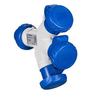 PratiKa multiple adapter - 3 industrial sockets - 16 A - 2P+E - 220V AC - IP67