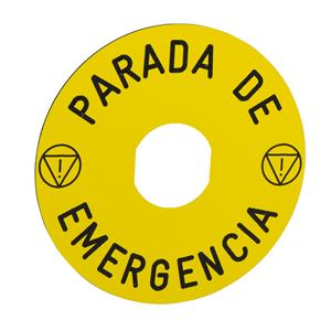 Legendaa circular de ø 90 - amarela - parada de emergência  gencia/logo iso13850