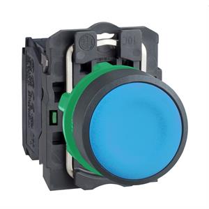 Push button, plastic, flush, azul, ø22, spring return, unmarked, 1 no