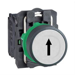 Push button, plastic, flush, branco  , ø22, spring return, marked up arrow, 1 no