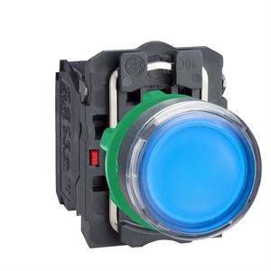 Botão de pressão iluminado azul ø 22 – mola encastrada - 24 v - 1no+1nc