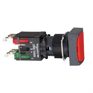 Complete push button, Harmony XB6, red rectangular flush pushbutton Ø 16 spring return 1NO+1NC unmarked