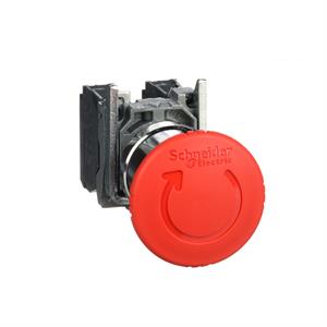 Paragem de emergência, metal, cogumelo vermelho, Ø40, Ø22, rodar o gatilho para libertar, 1 NO + 1 NC