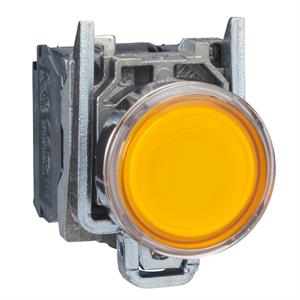 Botão de pressão iluminado amarelo ø 22 - mola encastrada - 120 v - 1no+1nc