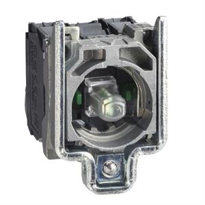 Corpo completo/contato e bloco luminoso, Harmony XB4, metal, branco, LED universal, corpo/colar de fixação, 1NO + 1NC, 230...240V AC