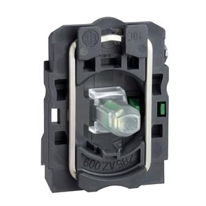 Corpo/contacto completo e bloco luminoso, Harmony XB5, plástico, branco, LED universal, corpo/colar de fixação, 1NO, 24V AC/DC