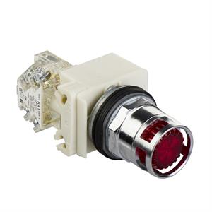 Botão de pressão iluminado vermelho ø 30 – mola encastrada – 24 v – 1 oc