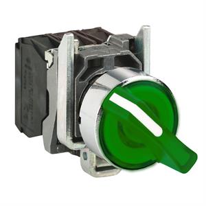 Interruptor selector iluminado verde ø 22 manípulo 3 posições - 240 v-1no+1nc