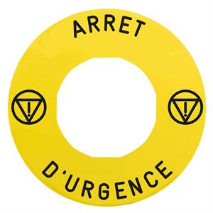 Legendaa circular de ø 90 - amarela - arret d'urgence/logo iso13850