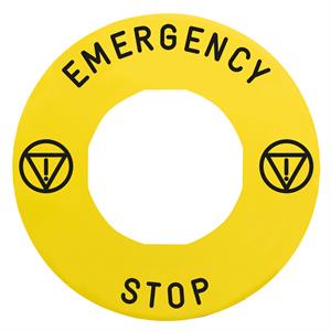 Legendaa circular de ø 90 - amarela - emergência  gency stop/logo iso13850