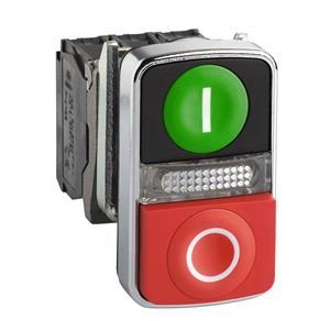 Cim een flush/red projecting illuminated double-headed pushbutton ø22 1no+1nc 240v