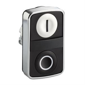 Cabeça dupla de botão de pressão, metal, ø22, 1 branco flush marcado i + 1 preto flush marcado o
