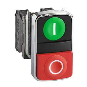 botão flush verde/vermelho de cabeça dupla ø22 com marcação