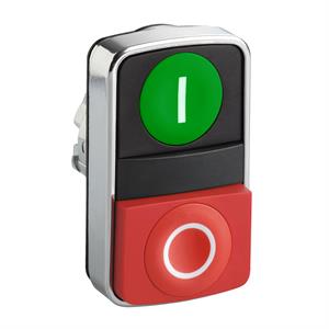 Double-headed push button head, metal, ø22, 1 cim een flush marked i + 1 red projecting marked o