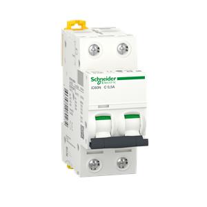 Acti9 iC60N - Disjuntor - 2P - 0,5A - Curva C - 6000A (IEC 60898-1) - 50kA (IEC 60947-2)