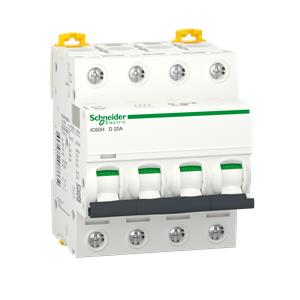Acti9 iC60H - Disjuntor - 4P - 20A - Curva D - 10000A (IEC 60898-1) - 15 kA (IEC 60947-2)