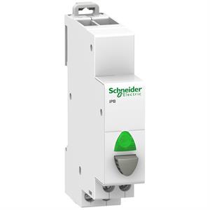 Botão cinzento de pressão simples Acti9 iPB 1NA - luz ind. verde 110-230 V ca