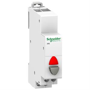 Botão cinzento de pressão simples Acti9 iPB 1NF - luz ind. vermelha 110-230 V ca