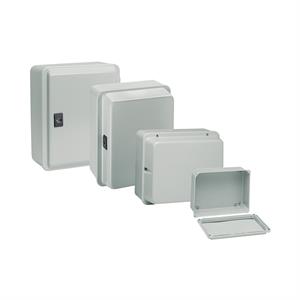 Caixa industrial de metal - cobertura básica baixa - H307xW257xD116 - IP55 - cinzento RAL 7035