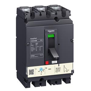 circuit breaker EasyPact CVS100B, 25 kA at 415 VAC, 100 A rating thermal magnetic TM-D trip unit, 3P 3d