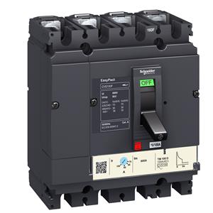 Disjuntor EasyPact CVS160B, 25 kA a 415 VAC, 160 classificação de thermal magnetic TM-D unidade de disparo eletrônico, 4P 3d
