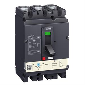circuit breaker EasyPact CVS250B, 25 kA at 415 VAC, 250 A rating thermal magnetic TM-D trip unit, 3P 3d