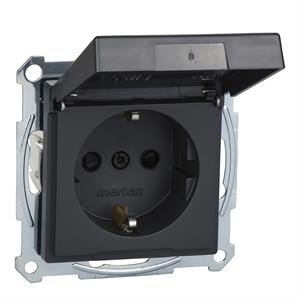 M-Elegance - Tomada 2P+T com obturadores e tampa - IP44 - 16A - Antracite