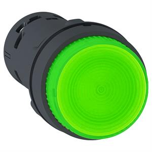 Botão de pressão monolítico iluminado, plástico, verde, ø22, led integral, retorno mola, 24 v ac/dc, 1 não