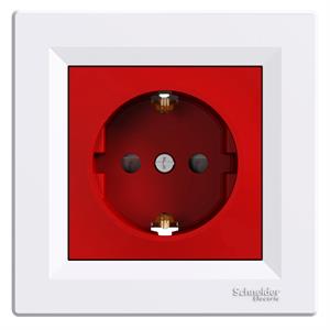 Asfora - Tomada 2P+T com obturadores - 16A - Branco/Vermelho