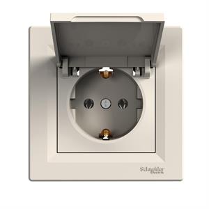 Asfora - Tomada 2P+T com tampa e obturadores - 16A - IP21 - Creme