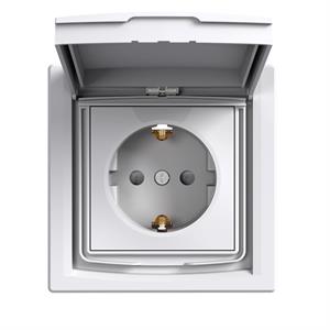 Asfora - Tomada 2P+T com tampa e obturadores - 16A - IP44 - Branco