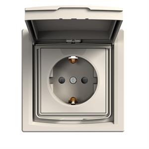 Asfora - Tomada 2P+T com tampa e obturadores - 16A - IP44 - Creme