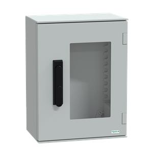 wall-mounting encl. polyester monobloc IP66 430x330x200mm 3p.lock glazed door
