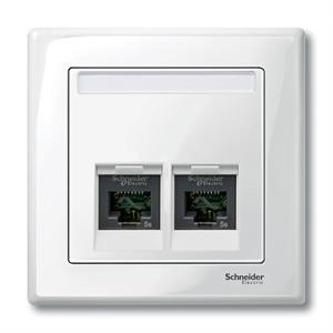 M-Elegance - Centro de tomada RJ45 dupla - Branco brilhante