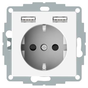M-Elegance - Tomada 2P+T + carregador USB - 16A - 2.4A - Branco brilhante
