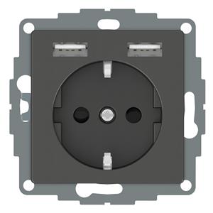 M-Elegance - Tomada 2P+T + carregador USB - 16A - 2.4A - Antracite