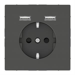 D-Life - Tomada 2P+T + Carregador 2xUSB - 2.4A - 16A - Antracite