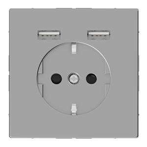 D-Life - Tomada 2P+T + Carregador 2xUSB - 2.4A - 16A - Aço