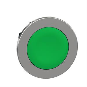 Cabeça de botão de pressão de montagem embutida, metal, verde, ø30, retorno por mola, sem marca