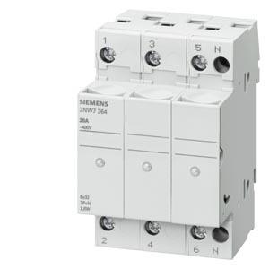 SENTRON, porta-fusíveis cilíndrico, 10x38 mm, 3P+N, In: 32 A, Un CA: 690 V, LED