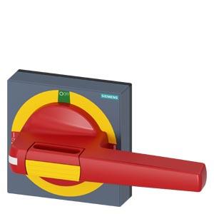 Manopla com chapa protetora parada de emergência tamanho 100 x 100, para eixo 10x 10, I-0-II