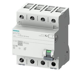Disjuntor de corrente de fuga, 4 polos, tipo F, In: 63 A, 30 mA, 6 mA CC, Un CA: 400 V