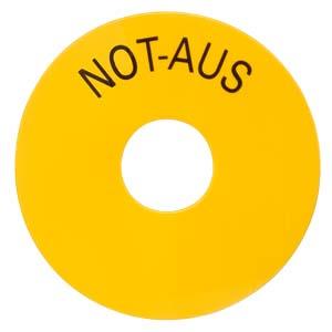 Placa de assento, amarela, autocolante, inscrição: NOT-AUS